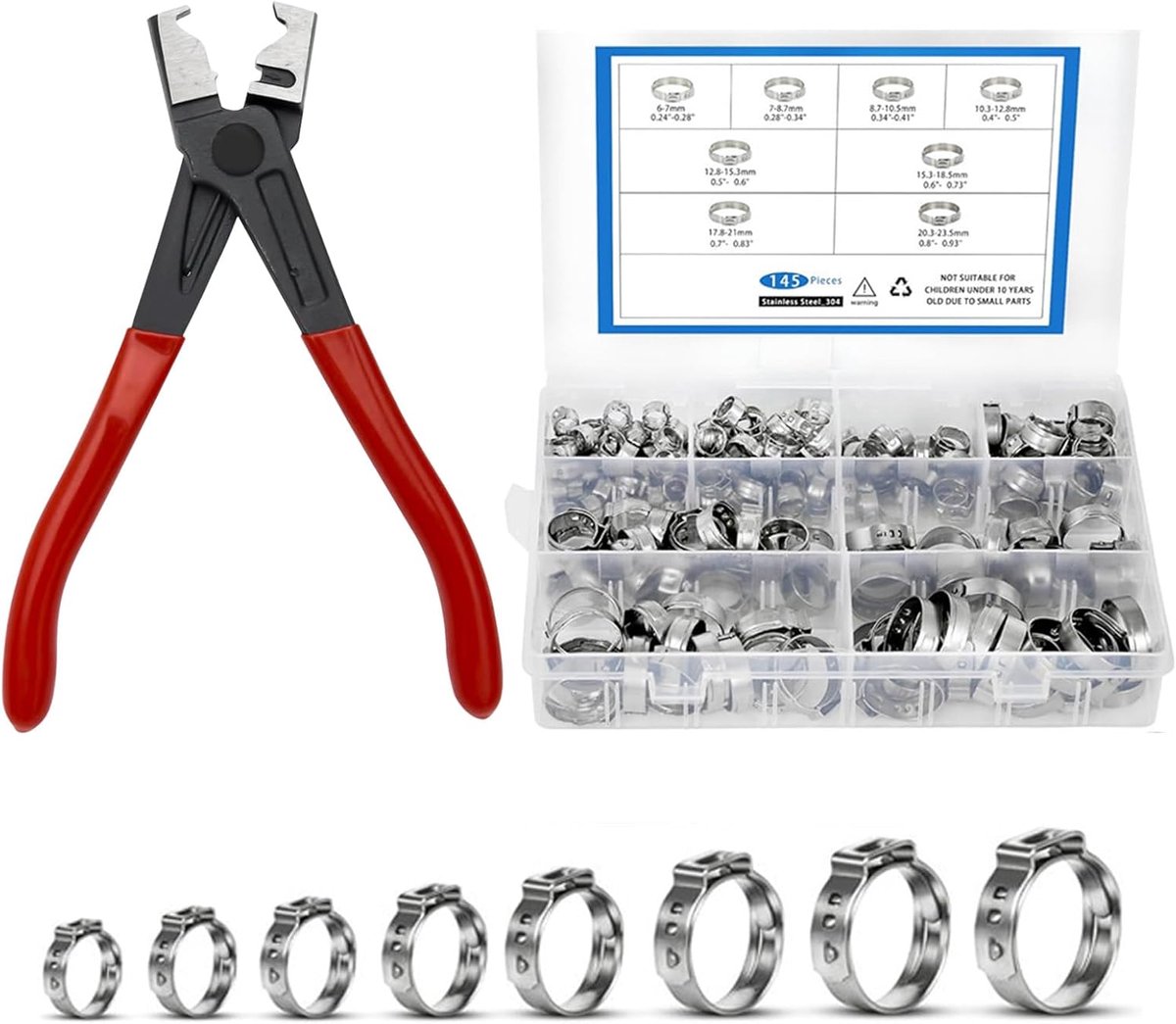 Hose clamps set 145-delig - RVS 6-23.5mm - Inclusief pliers - Voor waterleidingen - ShopVlot