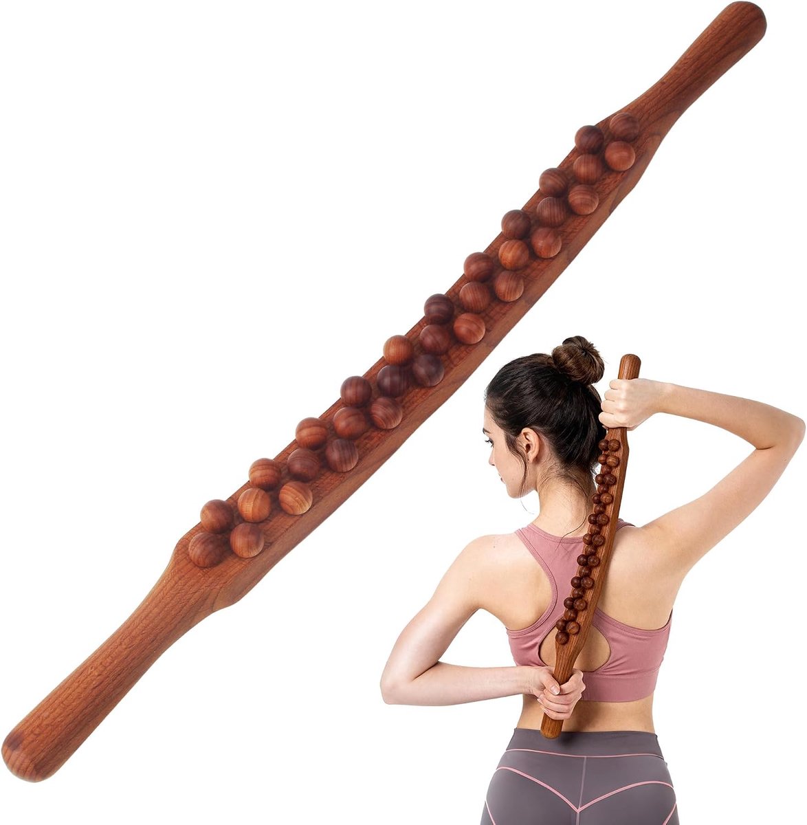 Gua Sha massagebar met 31 massagebollen - houten scraper - voor full body massage - ShopVlot