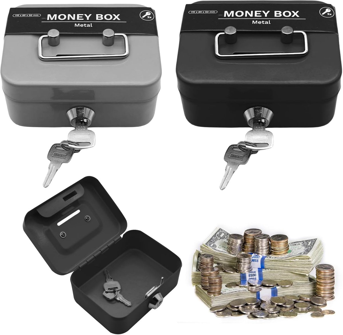 Geldbox met Sleutel - Kleine Lockable Zilver Box - Veiligheidsslot - Ideaal voor Kinderen en Volwassenen - ShopVlot