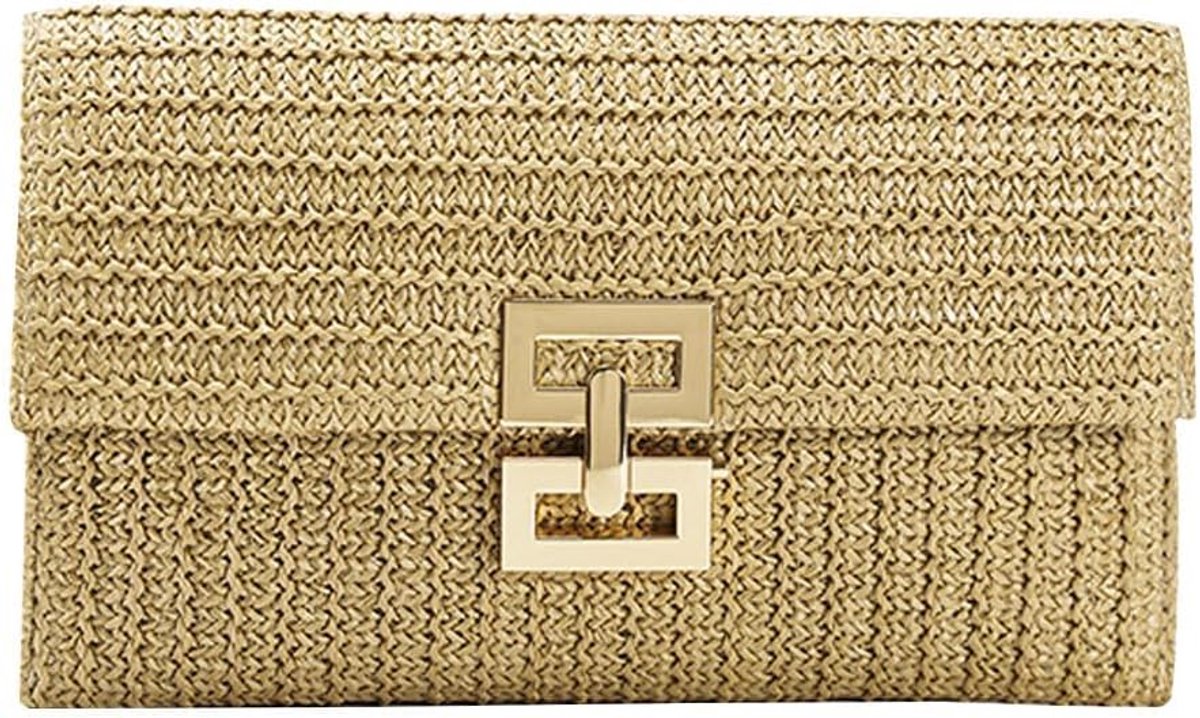 Clutch tas riet vierkant - geweven handtas - elegant design - perfect voor feesten - ShopVlot