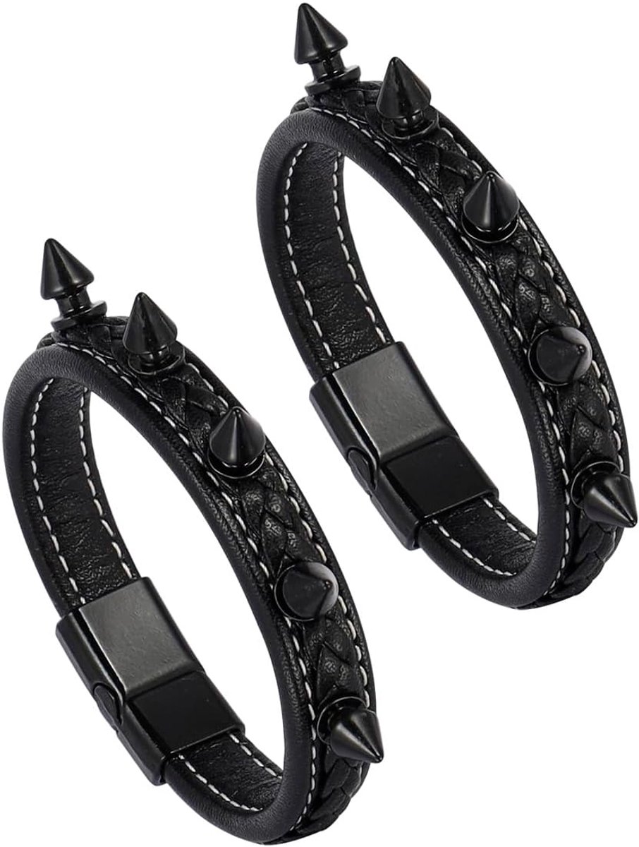 Armbanden spiked studs - leer - unisex - punk stijl - ShopVlot