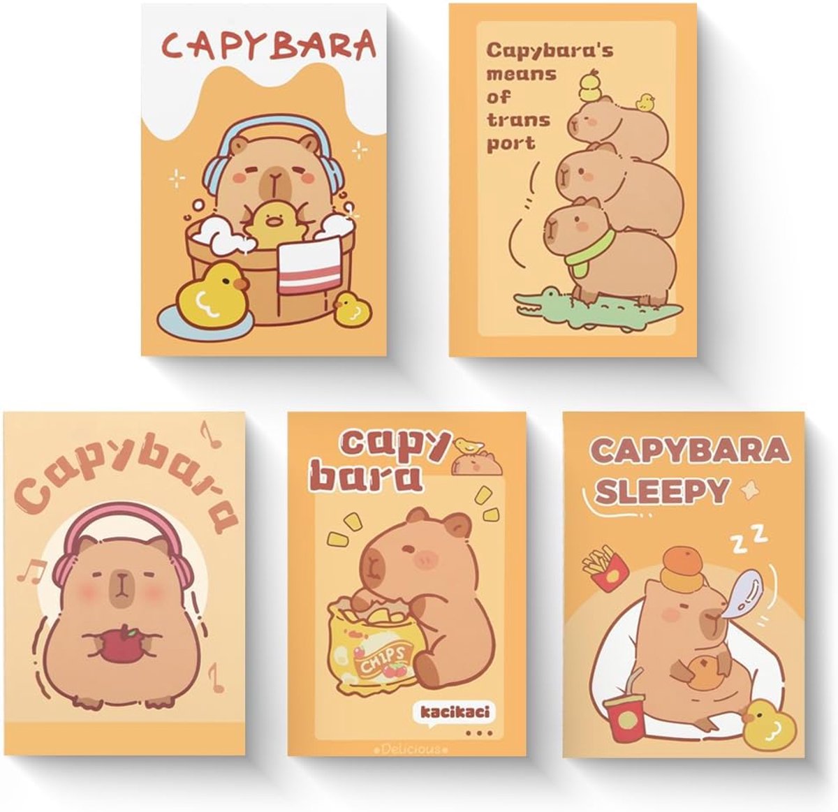 Notebooks A5 - 5 verschillende capybara ontwerpen - schattige notitieblokken - perfect voor school en cadeaus - ShopVlot