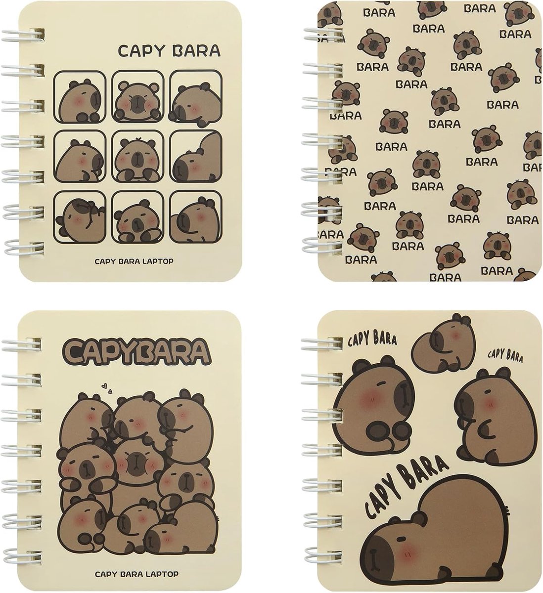 Notebooks mini A7 - 4 verschillende capybara designs - schattig en waterdicht - ideaal voor school en cadeaus - ShopVlot