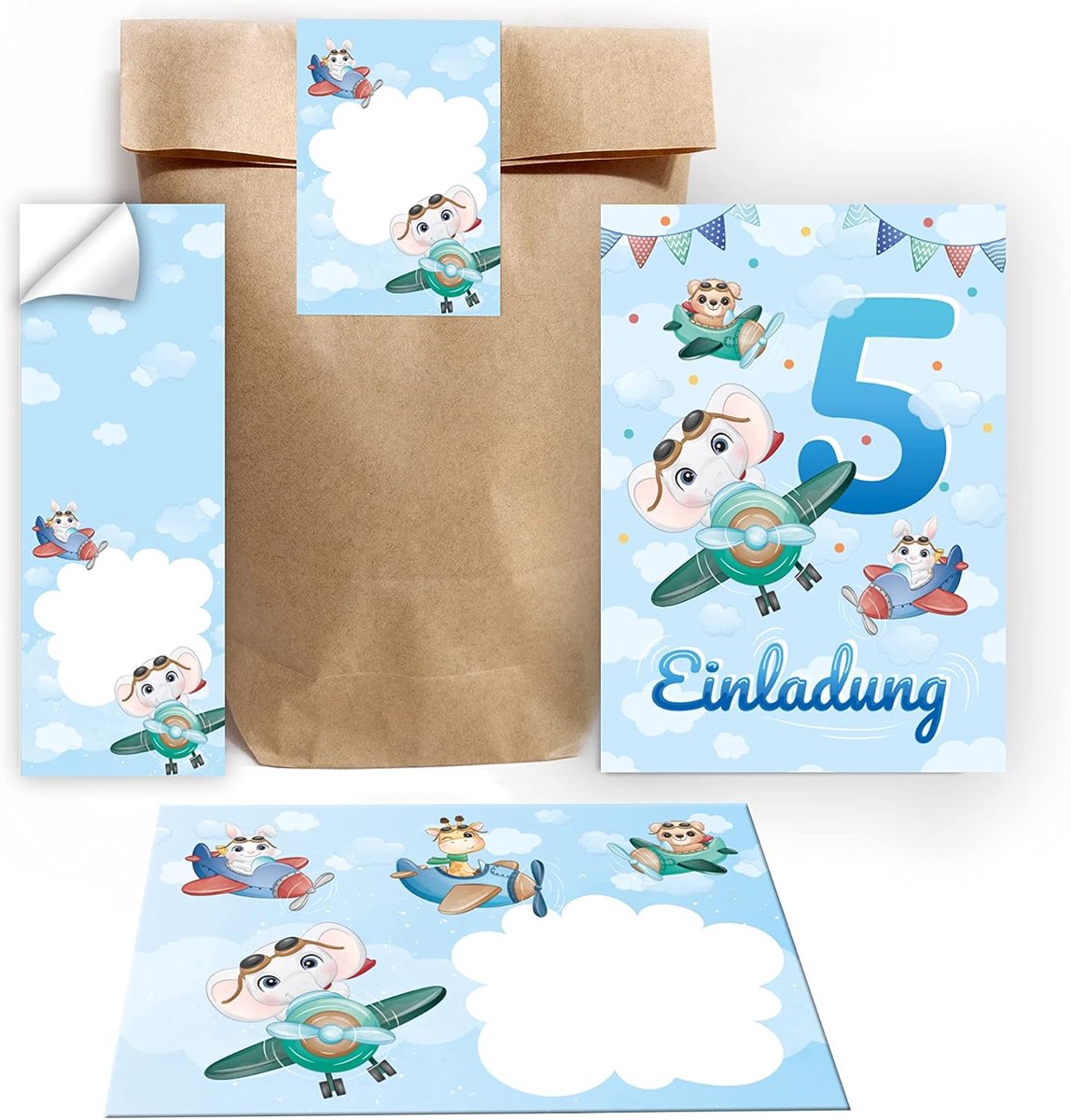 uitnodigingskaarten 5e verjaardag - dieren thema - inclusief enveloppen en stickers - leuke feestvoorbereiding - ShopVlot