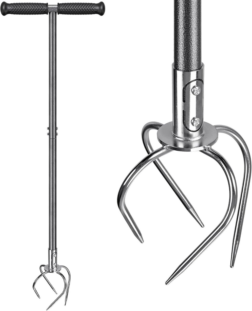 Tuinfrees met lange steel 100cm - handmatige grondcultivator - 4 gekromde klauwen - ideaal voor bodemverwerking - ShopVlot