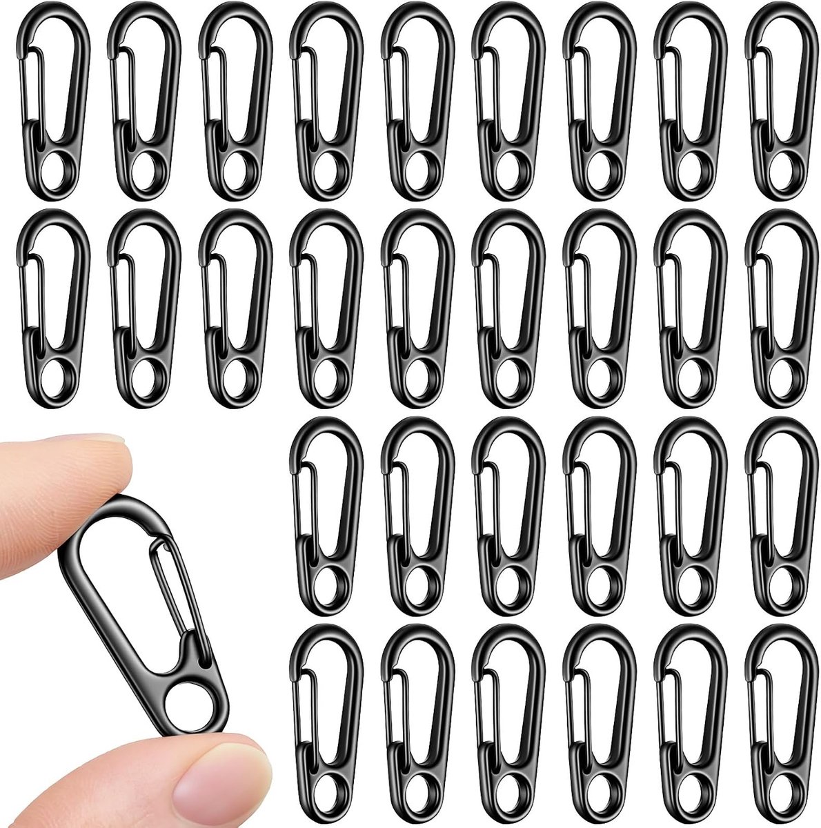 Mini-karabijnhaken 30 stuks - zinklegering D-vormig - zwart - ideaal voor organisatie en bevestiging - ShopVlot