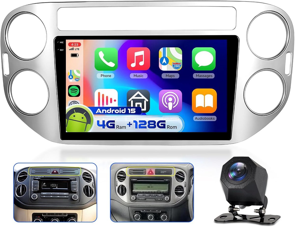 Auto radio 9 inch - 4G 128G - Bluetooth met Carplay en Android Auto - Navigatie en camera - ShopVlot