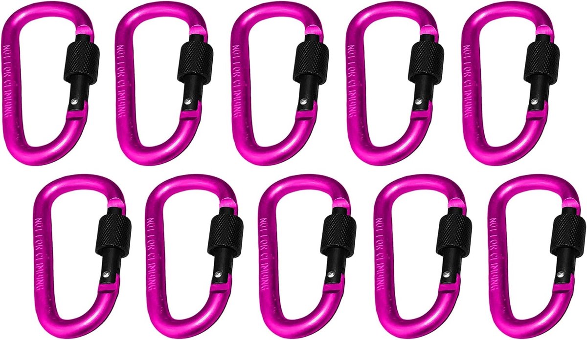 Karabijnhaken set van 10 - kleur pink - 100 kg draagkracht - ideaal voor outdoor activiteiten - ShopVlot