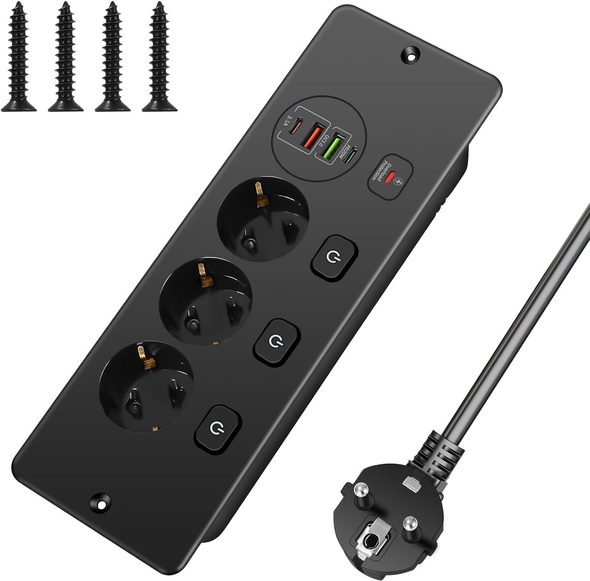 Flushmontagesocket met 2 USB-A en 2 Type C - 3 stopcontacten - 3 aparte schakelaars - ideaal voor kantoor en thuis - ShopVlot