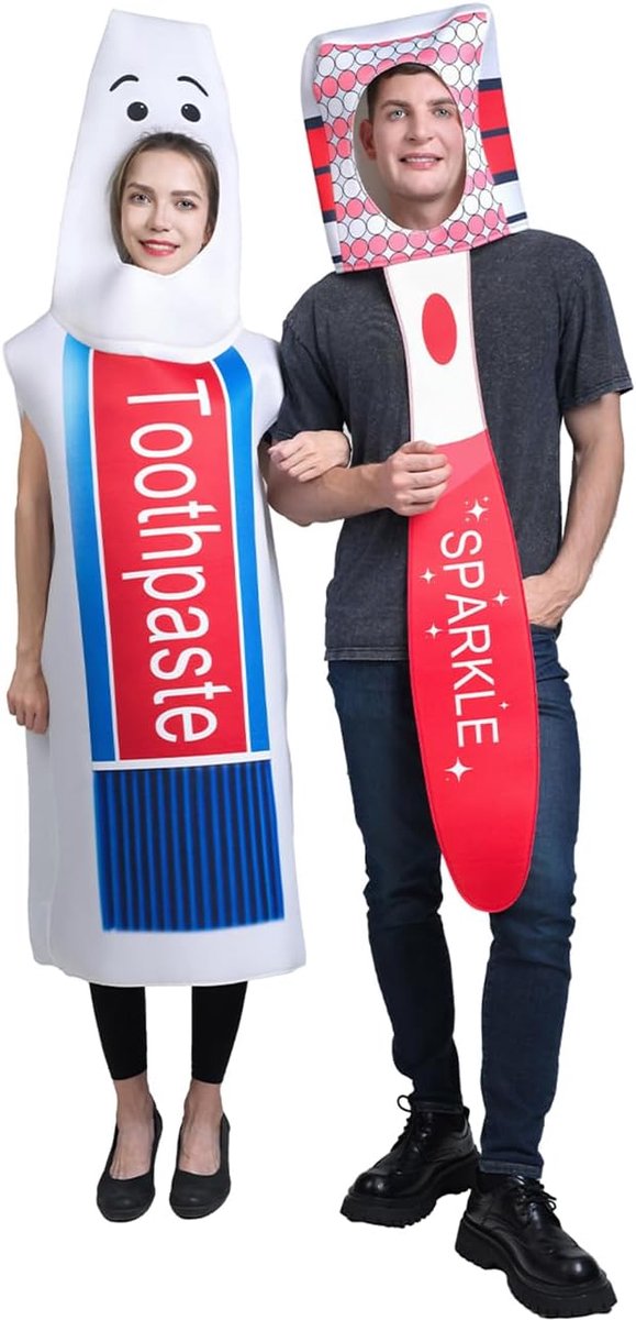Tandpasta voor volwassenen en tandenborstel in partnerlook - creatieve kleding voor feesten
