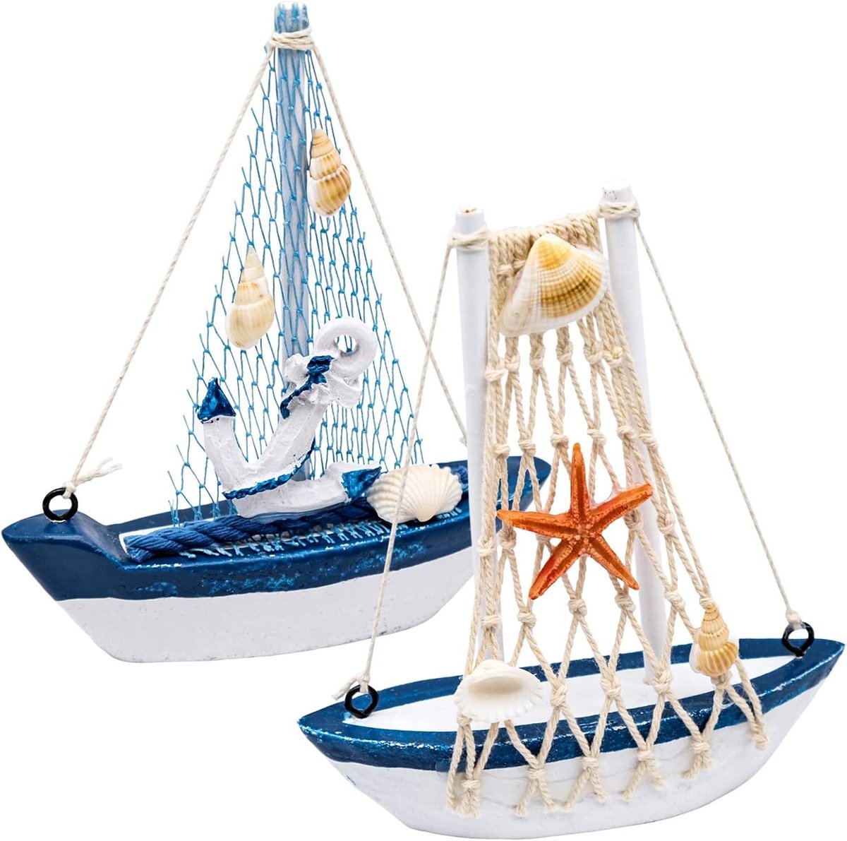 Maritieme Decoratie Set van 2 Stuks, Zeilboot Model voor Badkamer en Kantoor, Nautische Boot Accessoires