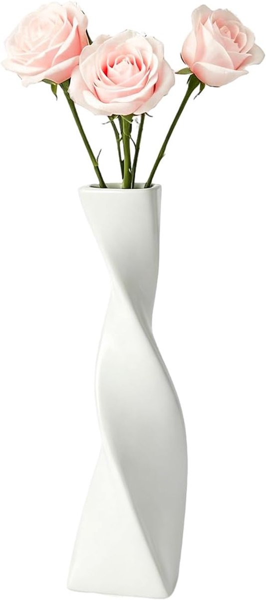 Ceramic bloemenvaas 18,5 cm - zwart - unieke gedraaide stijl - perfect voor enkele bloemen - ShopVlot