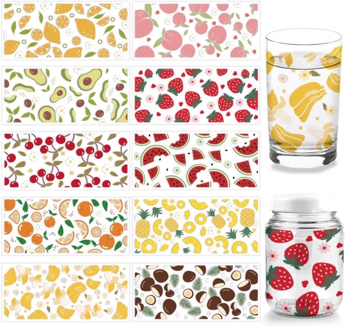 Cup Wrap Transfer Sticker 10 Stuks - Fruit Thema - Waterdicht PVC - Maak je glazen uniek - ShopVlot