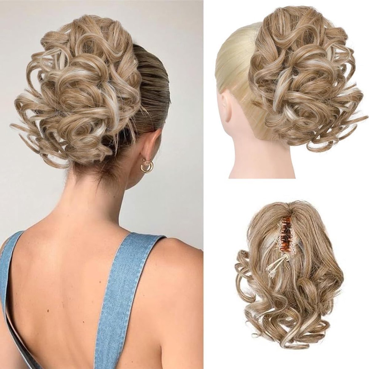 Haarstuk Krullend Haarstuk Clip - Synthetisch Haar Extensie - Elegante Updo - Voeg volume toe aan je haar - ShopVlot