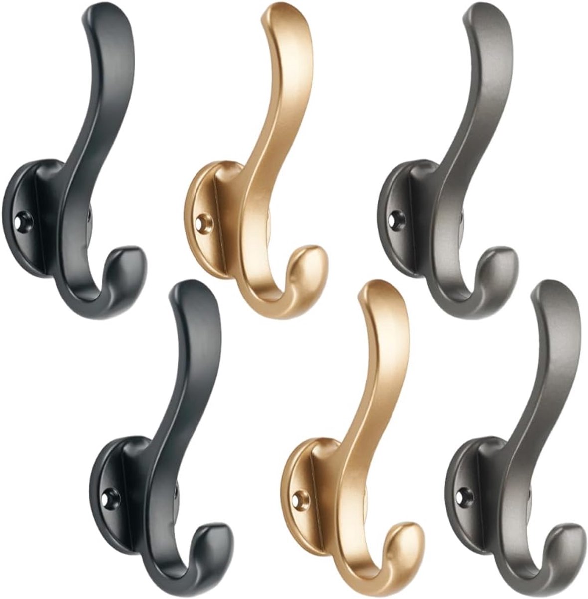 Kledinghaken 6 stuks - Vintage metaal - Dubbele haken - Perfect voor sjaals en sleutels - ShopVlot