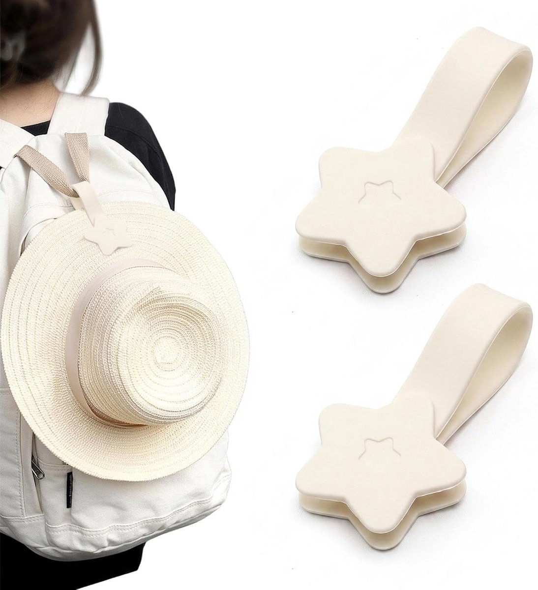 Magneetclips kinderwagen set van 2 - stervormige hoedclips - beige - veilige grip voor hoed - ShopVlot