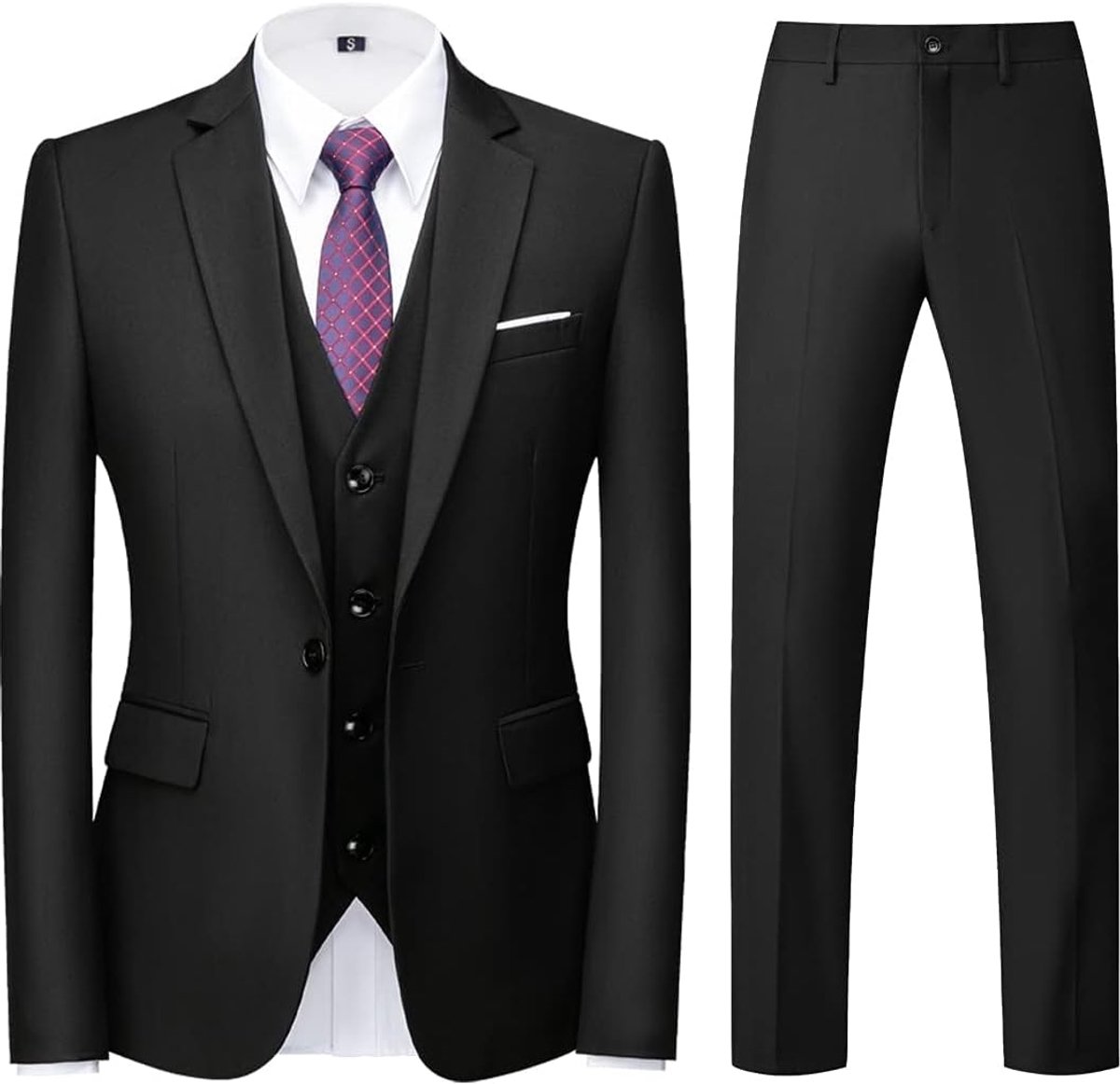 Heren kostuum 3 delig slim fit - zwarte tuxedo - enkele knoop - perfect voor feesten - ShopVlot