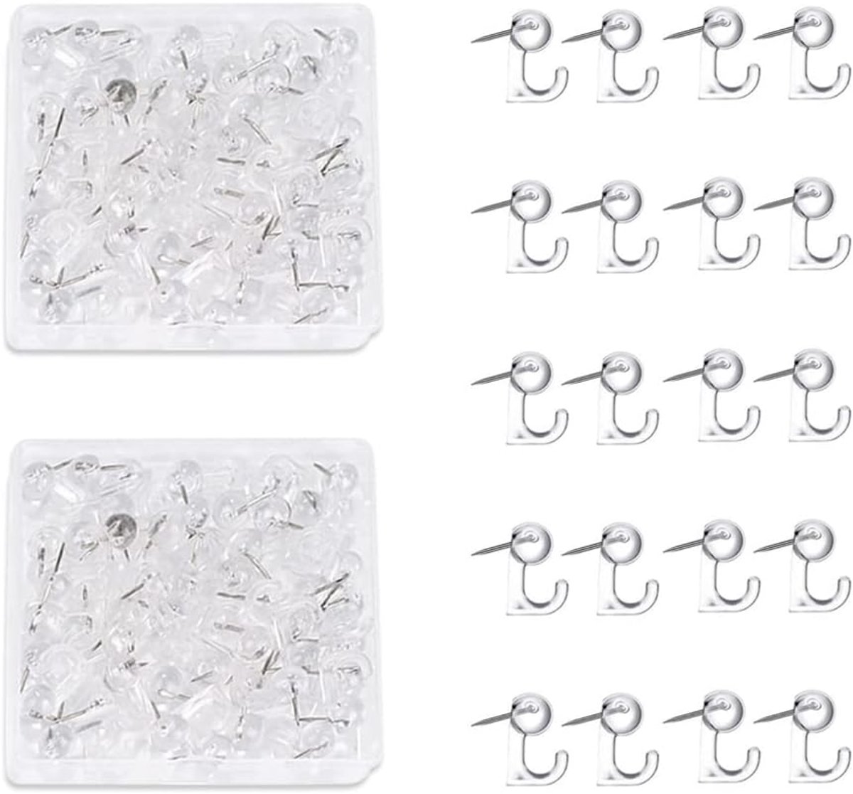 100Pcs Clear Ball-shaped Push Pin Hooks, Push Pin Hangers, Thumbtacks with Hooks, Push Pins for Wall Hanging, Pin Wall - ShopVlot