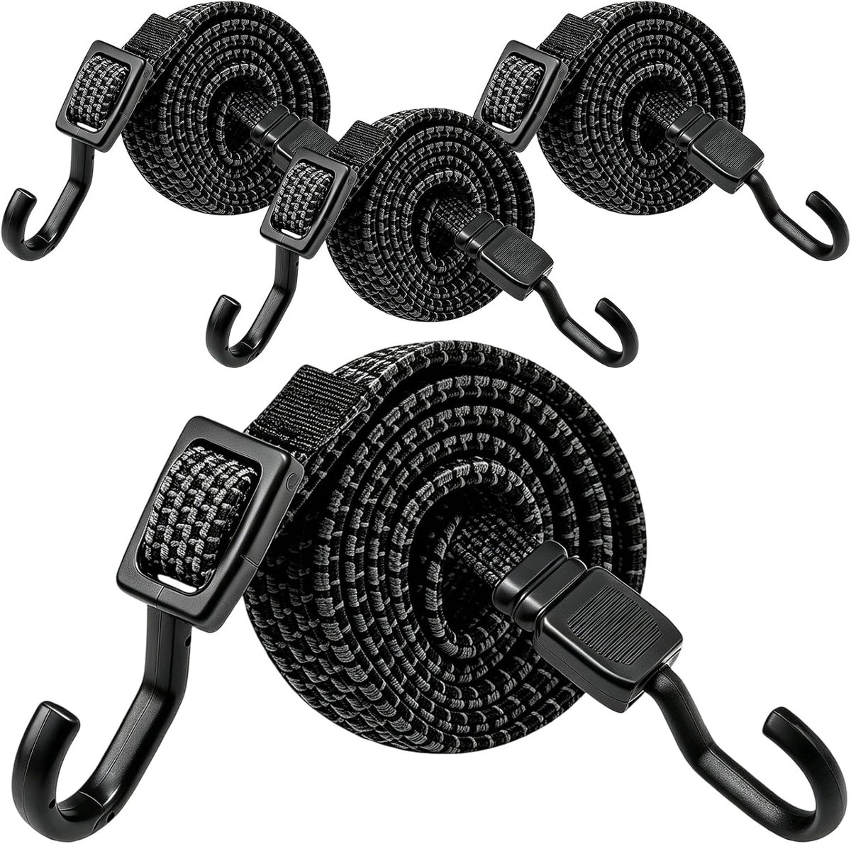 Adjustable Stretch Rubber with Hooks, Expander with Hooks, Set of 4, 100 cm, Flat Luggage Tensioner, Black, Rubber - ShopVlot