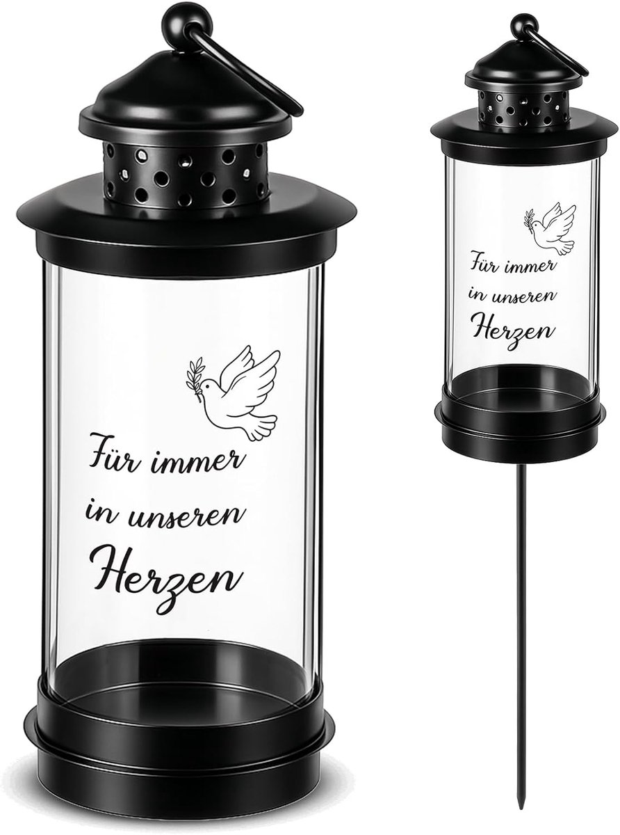 Nezyo Grave Lantern With Ground Spike Grave Lantern Cemetery Weatherproof With 2 Sheets Stickers(Friedenstaube,49.5cm) - ShopVlot