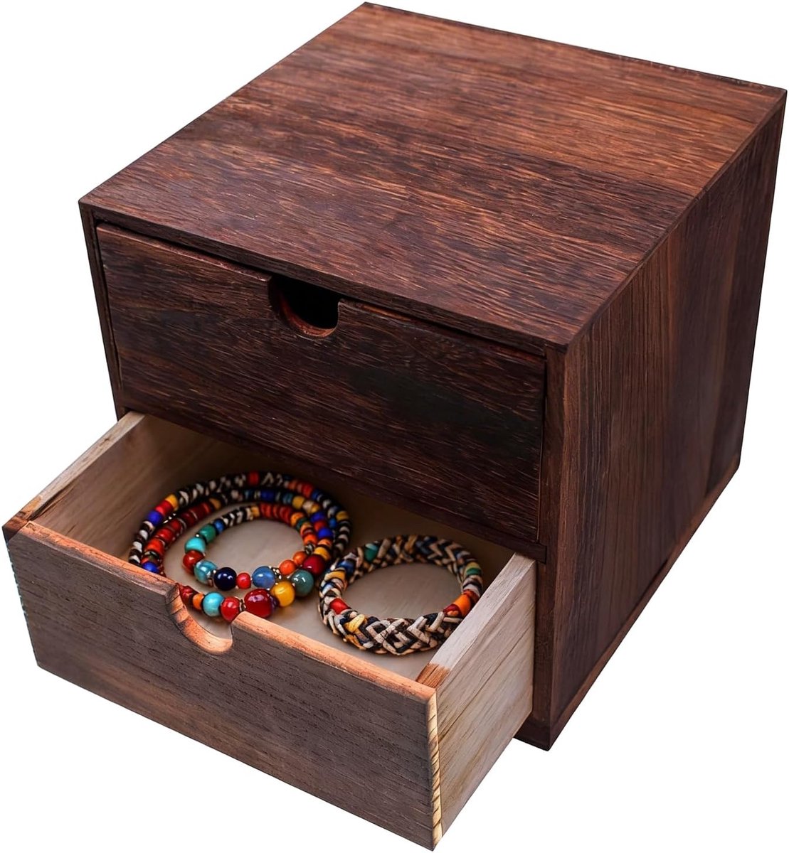 Wooden Drawer Box, 2 Compartments, Vintage Desk Organiser for Makeup, Jewelry, Craft Supplies and Bathroom, Rustic - ShopVlot