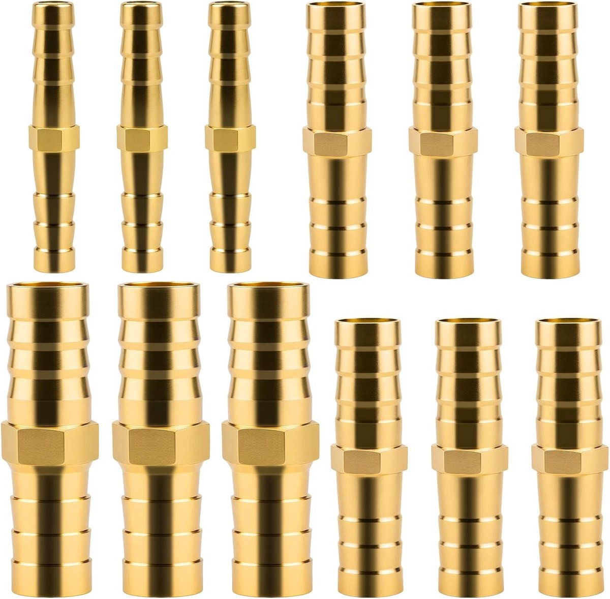 Pack of 12 Brass Hose Screw Connections, 1/4 inch, 5/16 inch, 3/8 inch, 1/2 inch (6mm/8mm/10mm/12mm), Metal Split - ShopVlot