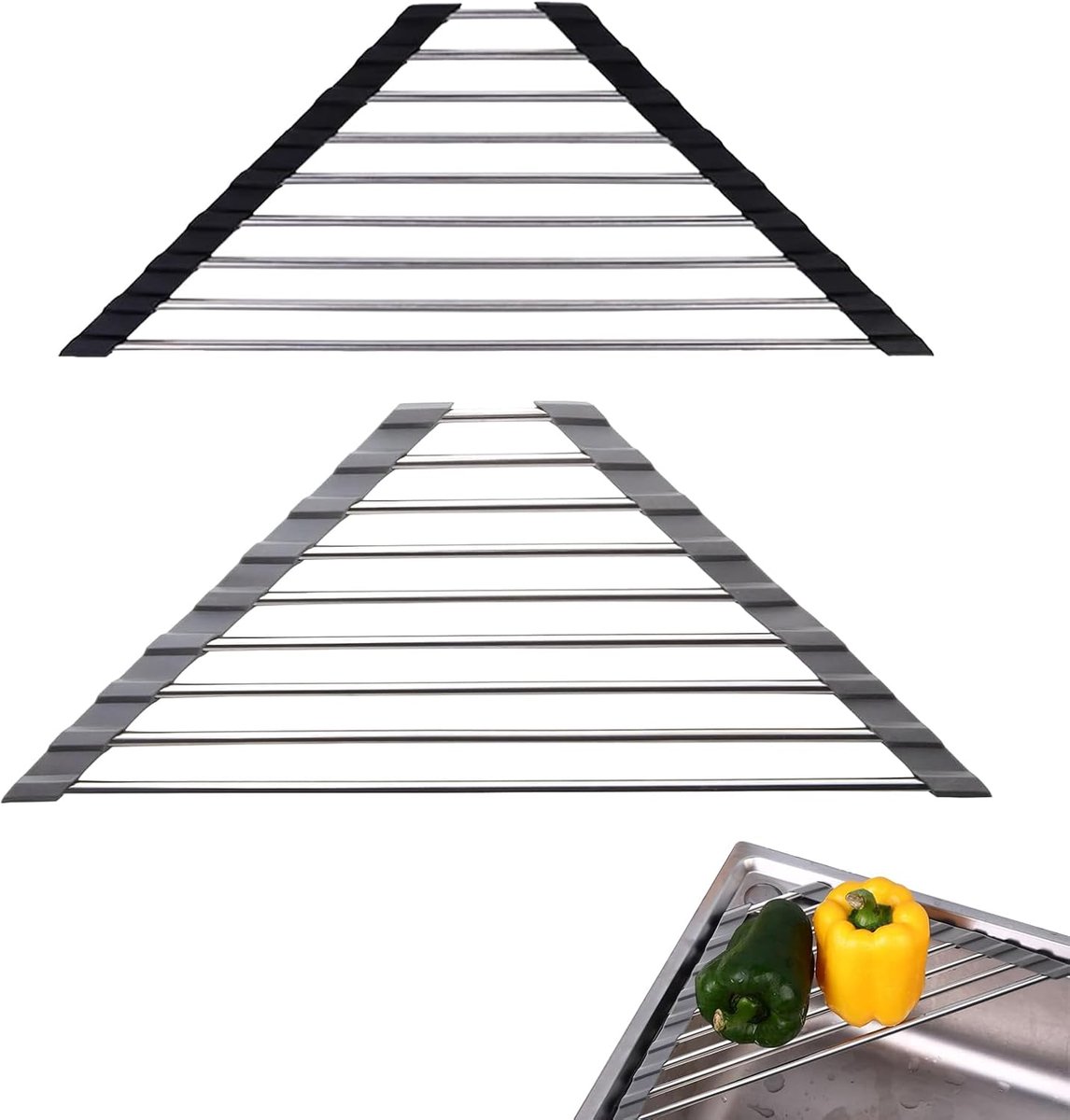 Triangular Dish Rack, Roll Up Dish Rack, Stainless Steel Frame, Dish Rack, Multifunctional Drainer for Kitchen Sink - ShopVlot