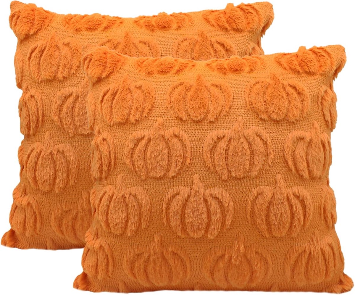 Pack of 2 Pumpkin Throw Pillow Covers, 40x40 cm, Autumn Cushion Covers, Decorative Cushions, Halloween Outdoor - ShopVlot