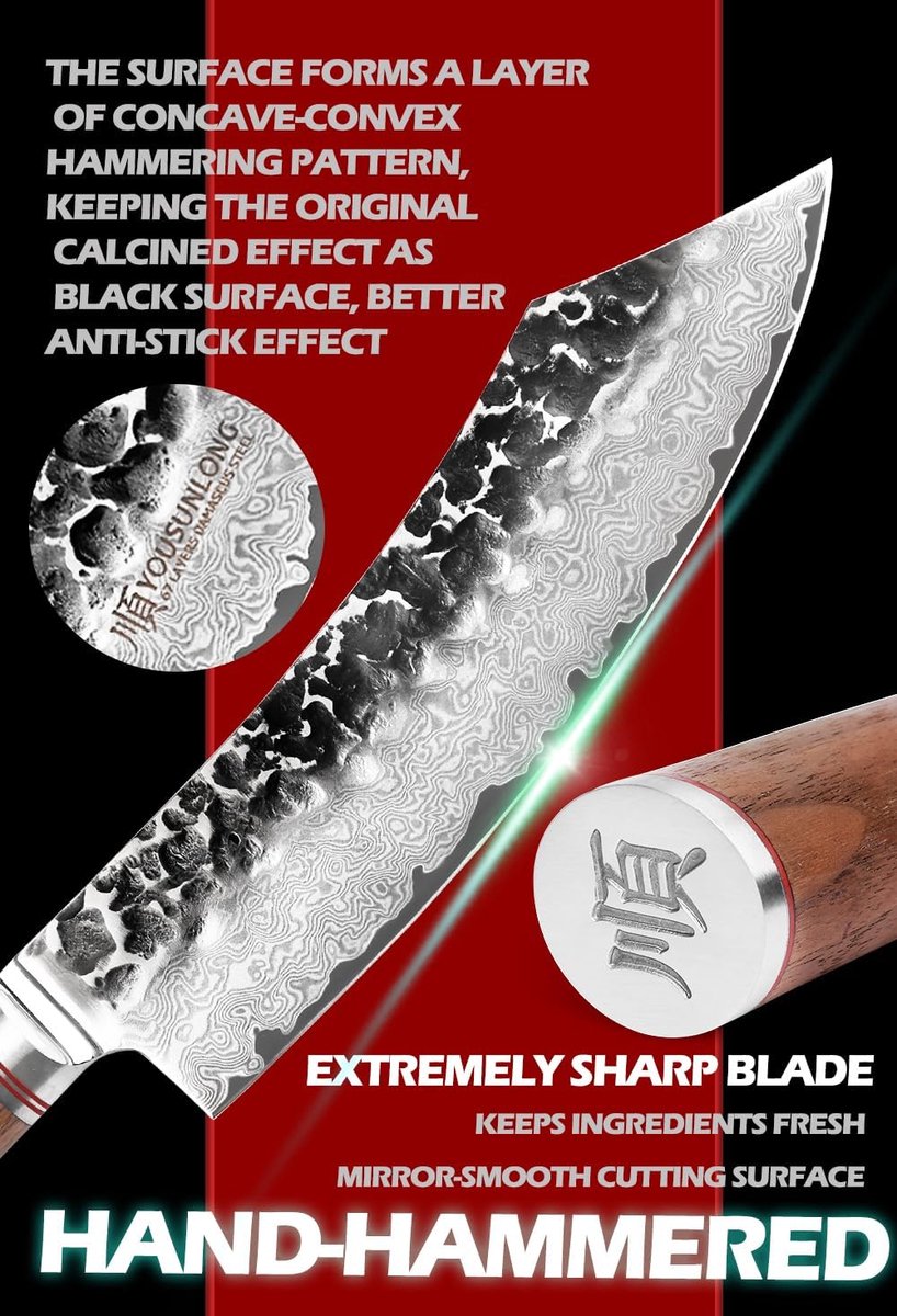 YOUSUNLONG Block Knife, 20.5 cm, Butcher Knife, Small, Extremely Sharp Blade, Damask Kitchen Knife and Professional - ShopVlot