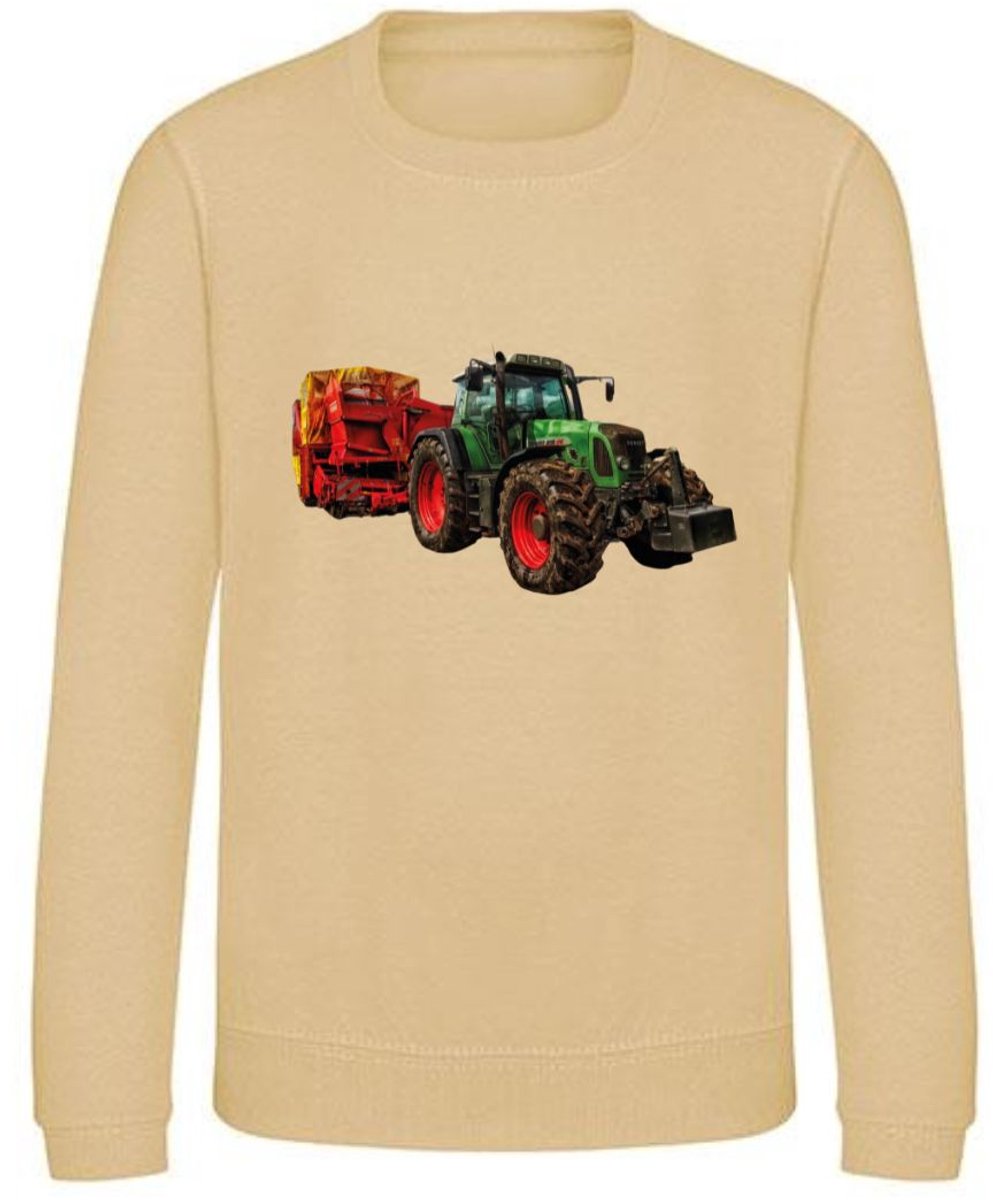 Kindersweater nature met tractor - Creme - 146/152