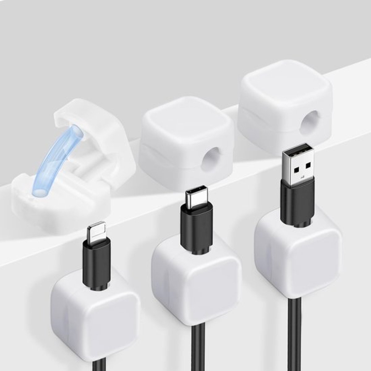 Snoerorganisatorhouder - Magnetische kabelclip - Sterke zelfklevende houder - Wit - Kabelbeheer - Geschikt voor thuiskantoor - 6 stuks