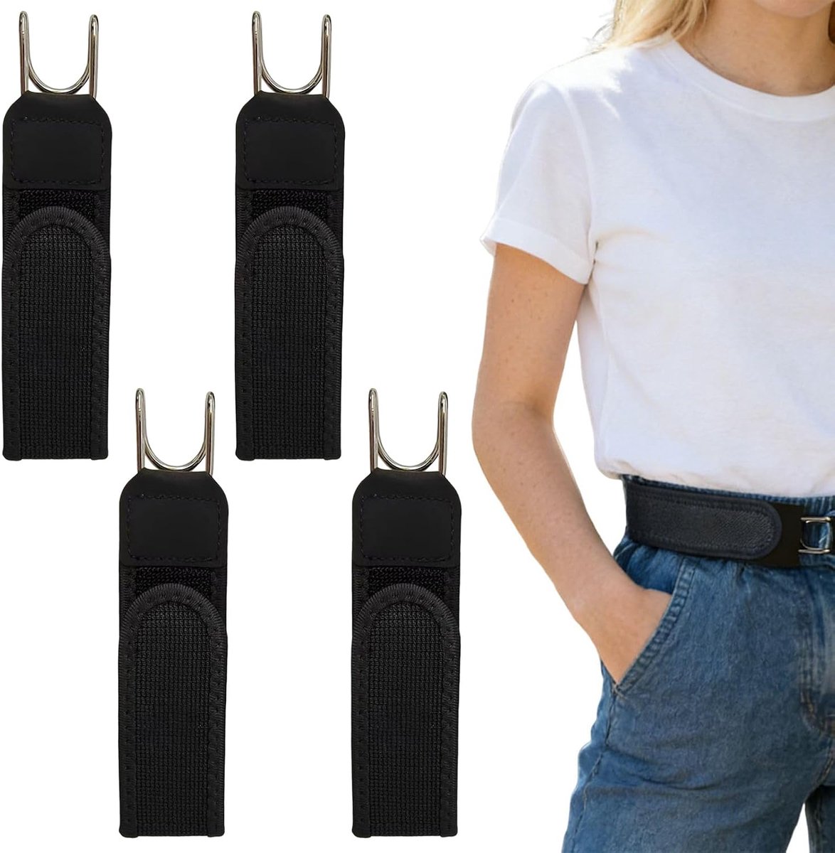 Riemen zonder gesp 4 stuks - elastische verstelbaar - onzichtbaar alternatief - comfortabele broekriem zwart - ShopVlot