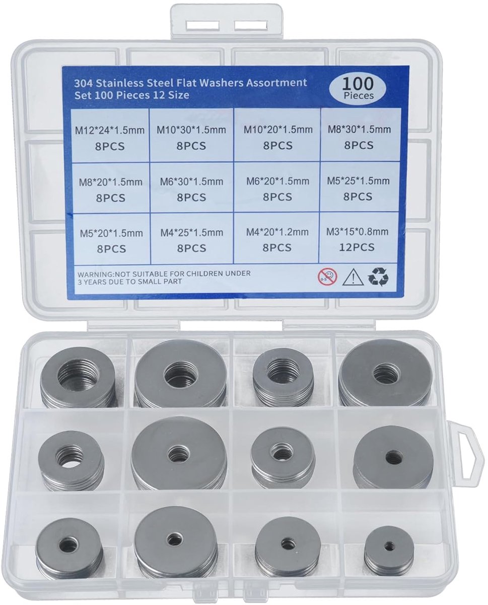 Gasket set 100 stuks 304 roestvrij staal - 12 maten M3/M4/M5/M6/M8/M10/M12 - duurzaam en veilig - ShopVlot