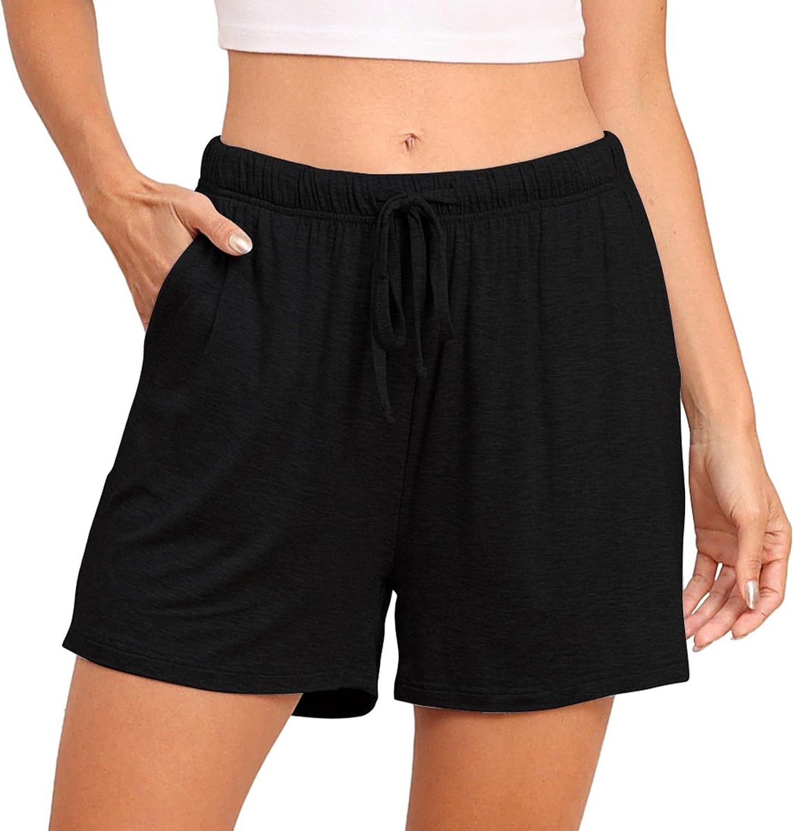 Zomer slaapshorts dames XL - Zachte zwarte stof - Met zakken en trekkoord - Ideaal voor ontspanning - ShopVlot