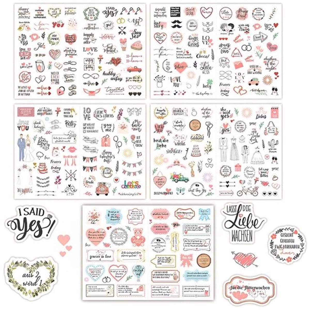 Stickers Bruiloft 266 Stuks - Transparante Stickers - Gastenboek Decoratie - Vintage Patroon - Scrapbooking - Duurzame Kwaliteit - Decoratiestickers