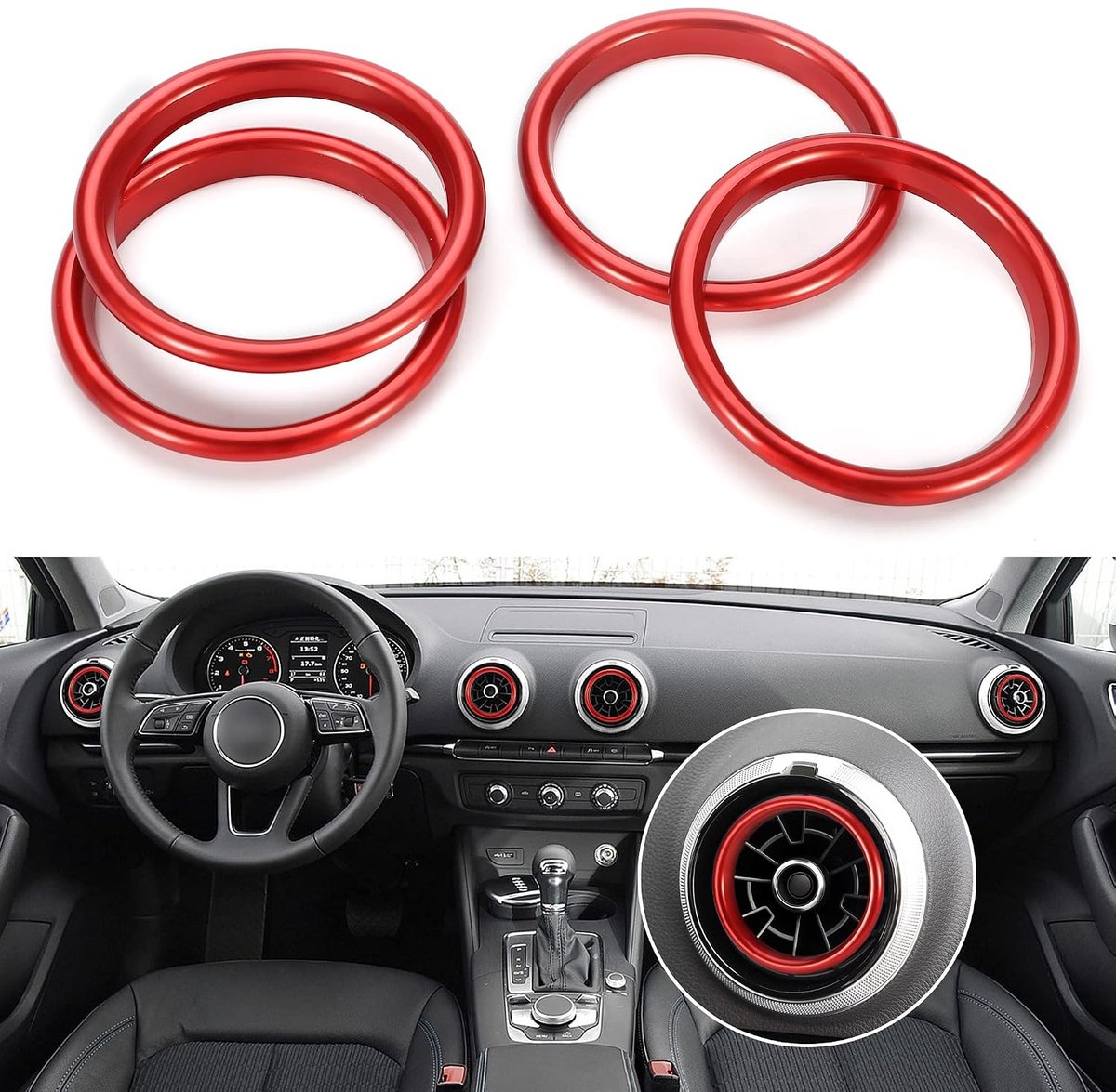 Luchtuitlaat ring cover - 4 stuks - aluminium - interieur decoratie - perfect passend voor Audi A3 S3 RS3 - ShopVlot