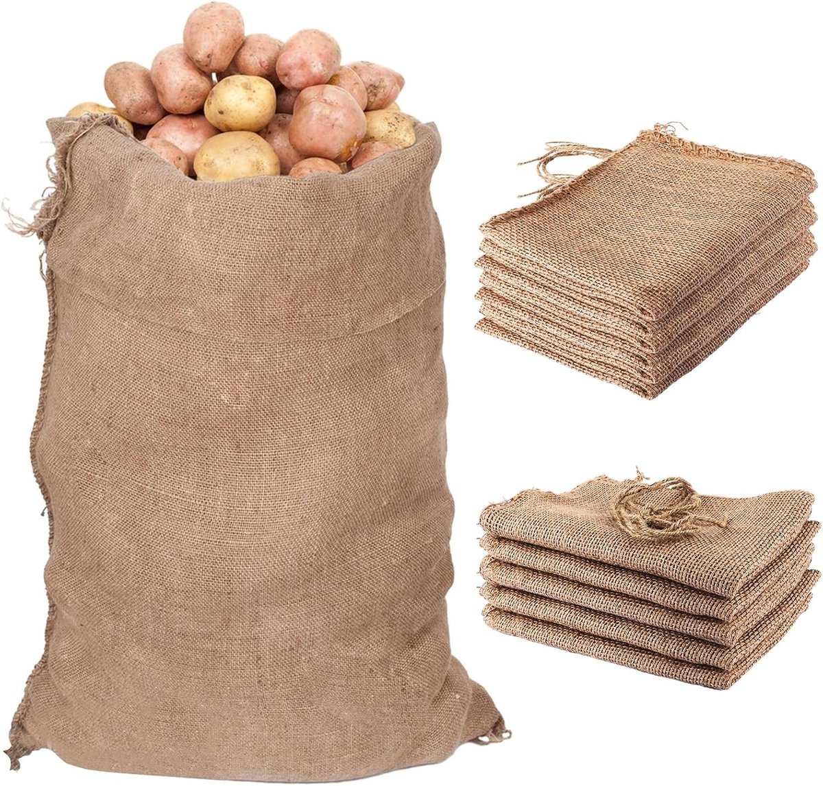 Set van 5 jute zakken voor planten, groot, 135 x 75 cm, jute zakken, grote jute zak, plantenbescherming, winter - ShopVlot