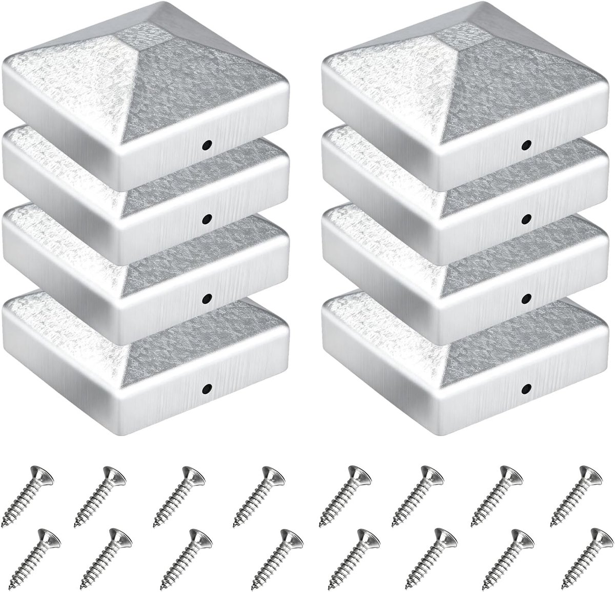 Paalkappen 7x7 cm, 8 Stuks Verzinkt Staal met 16 Schroeven - Verzinkte Stalen Paalkappen Beschermen Houten Palen tegen - ShopVlot