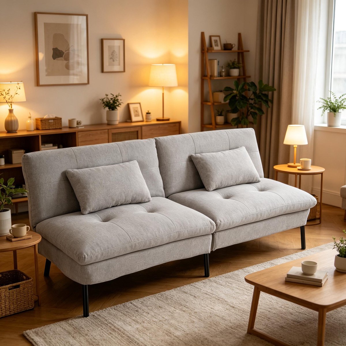 DESMIU Bank - 2-Zits Slaapbank - Verstelbare Rugleuning Met 5 Standen - Voor Woonkamer, Slaapkamer En Werkruimte - Linnen - Lichtgrijs