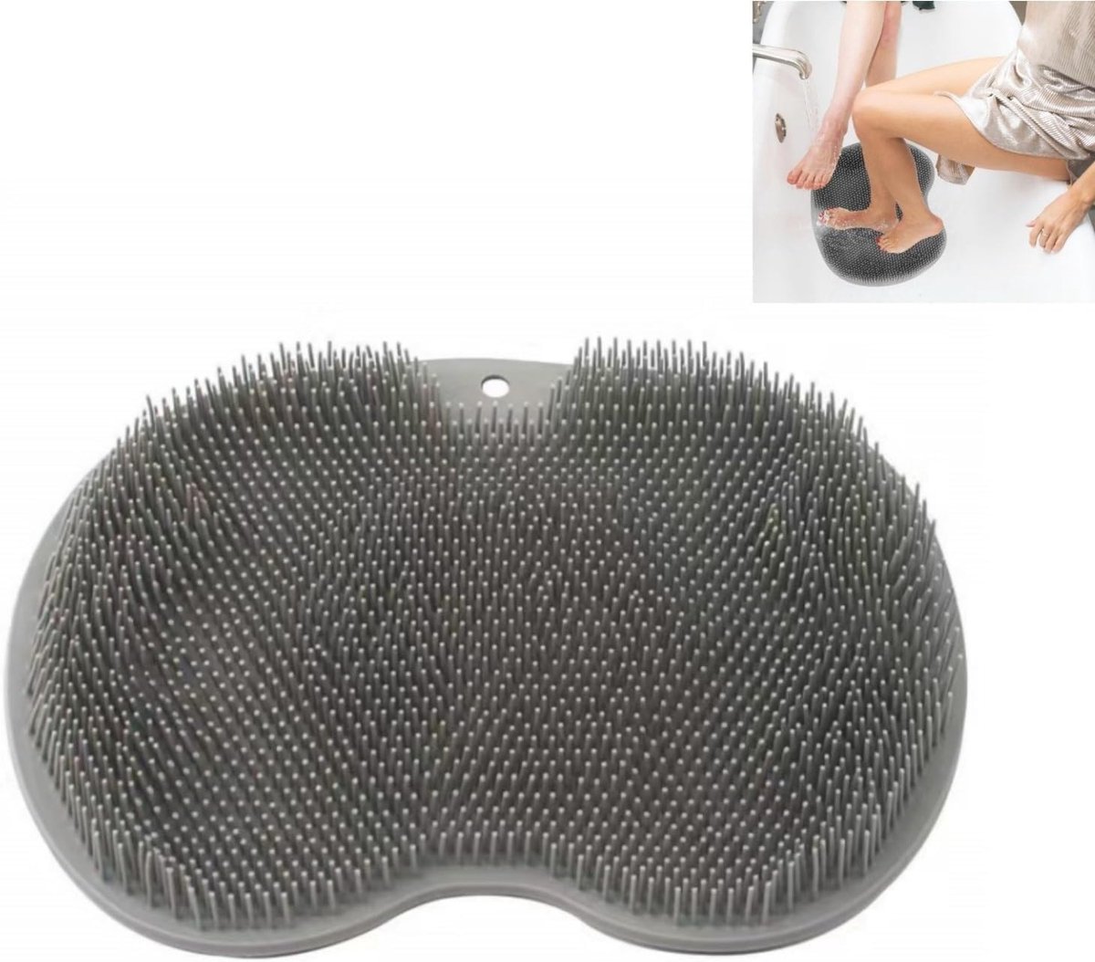 Grote Voetborstel met Siliconen Massagepad, Voetmassage en Antislip Douchemat voor Vermoeide Voeten en Rugmassage (Grijs)