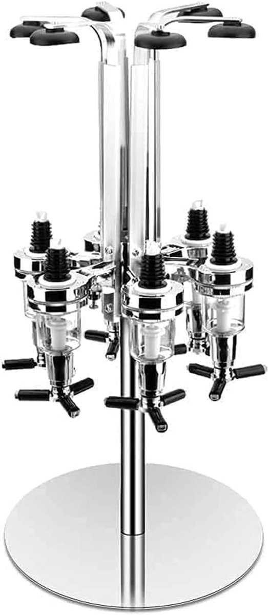 6 Bottle Dispenser Rotating Wall Mounted for Families, Bars, Bar Fans, Parties (Silver) - ShopVlot