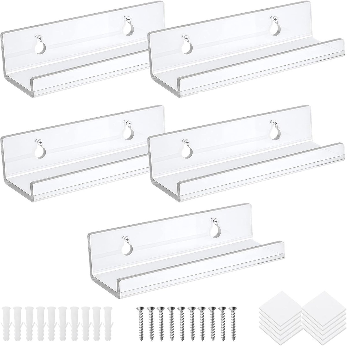 5-delige 4" heldere acryl zwevende plank voor CD's, vinyl en albumopslag, wanddecoratie en opbergruimte
