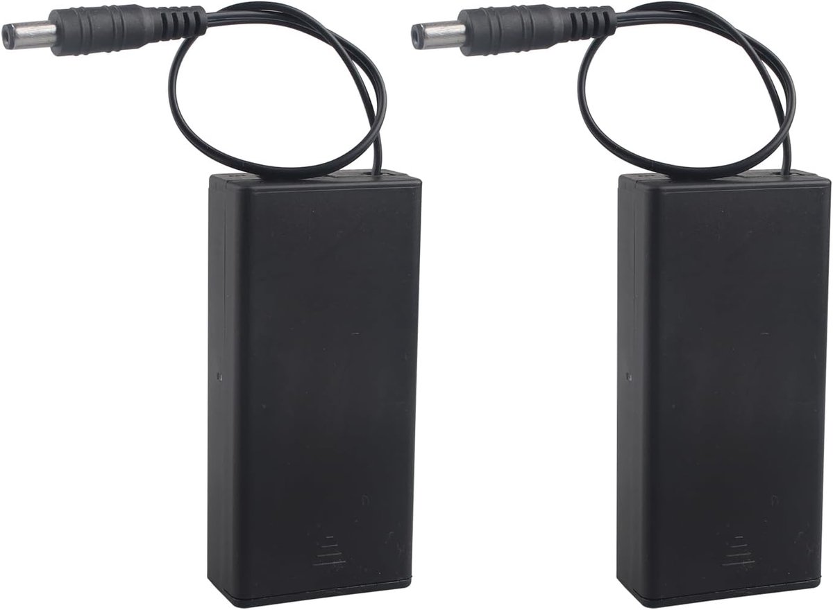 2 Pieces 2×3.7V 18650 Battery Holder with Lid, 18650×2 7.4V Plastic Battery Storage Box with ON/OFF Switch and DC Plug - ShopVlot