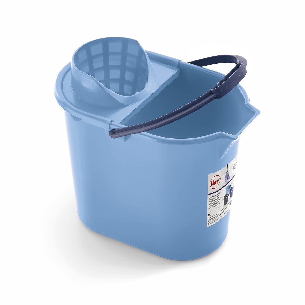 Mery 0312.31 Ovale Emmer 12 Liter Met Wringer, Polypropyleen, Blauw, 25 x 34,5 x 31 cm - ShopVlot