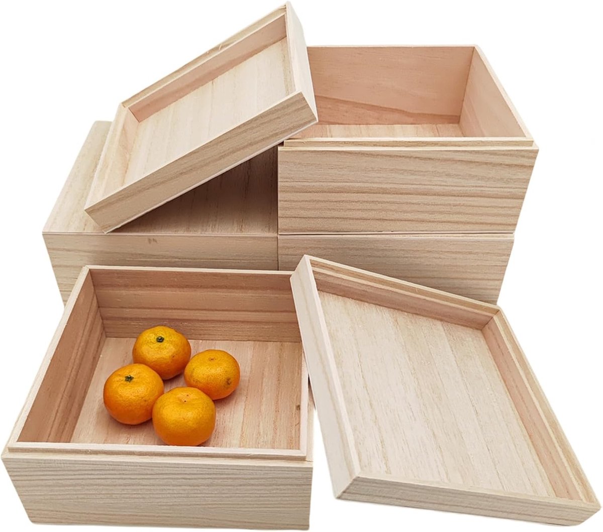 Ongefinished Houten Dozen Set van 4, 15x15x8cm, Vierkante Bewaarboxen voor Handwerken en Thuisopslag