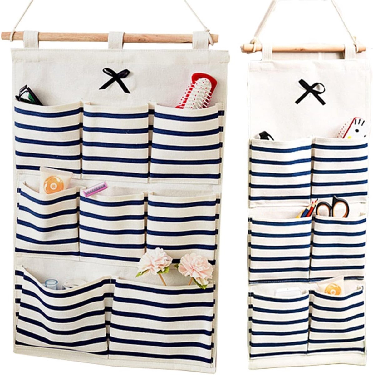 Set van 2 Wandopbergzakken van Katoen, Hangende Organizer voor Muur en Deur, Ideaal voor Slaapkamer, Woonkamer, Keuken en Badkamer