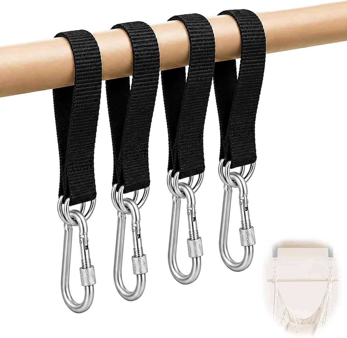 Set van 4 hangmatophangingen, zware riemen met karabijnhaken en D-ringen - ShopVlot