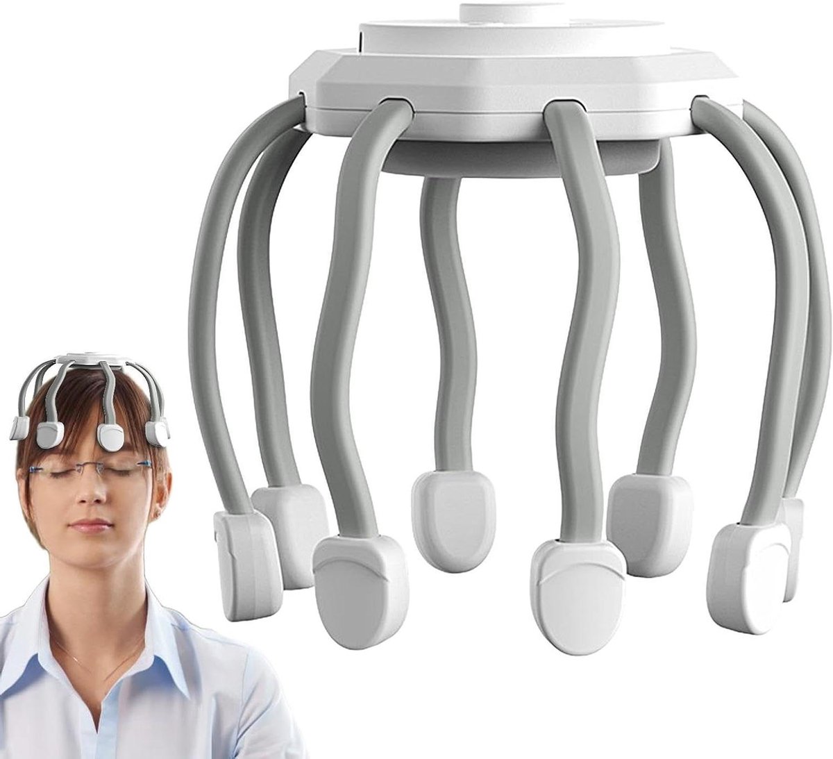 Hoofdhuid Massageapparaat - Hoofdmassager Elektrisch - Stress Verminderen - 10 Vibrerende Contacten - 15 Minuten Timer - Wit