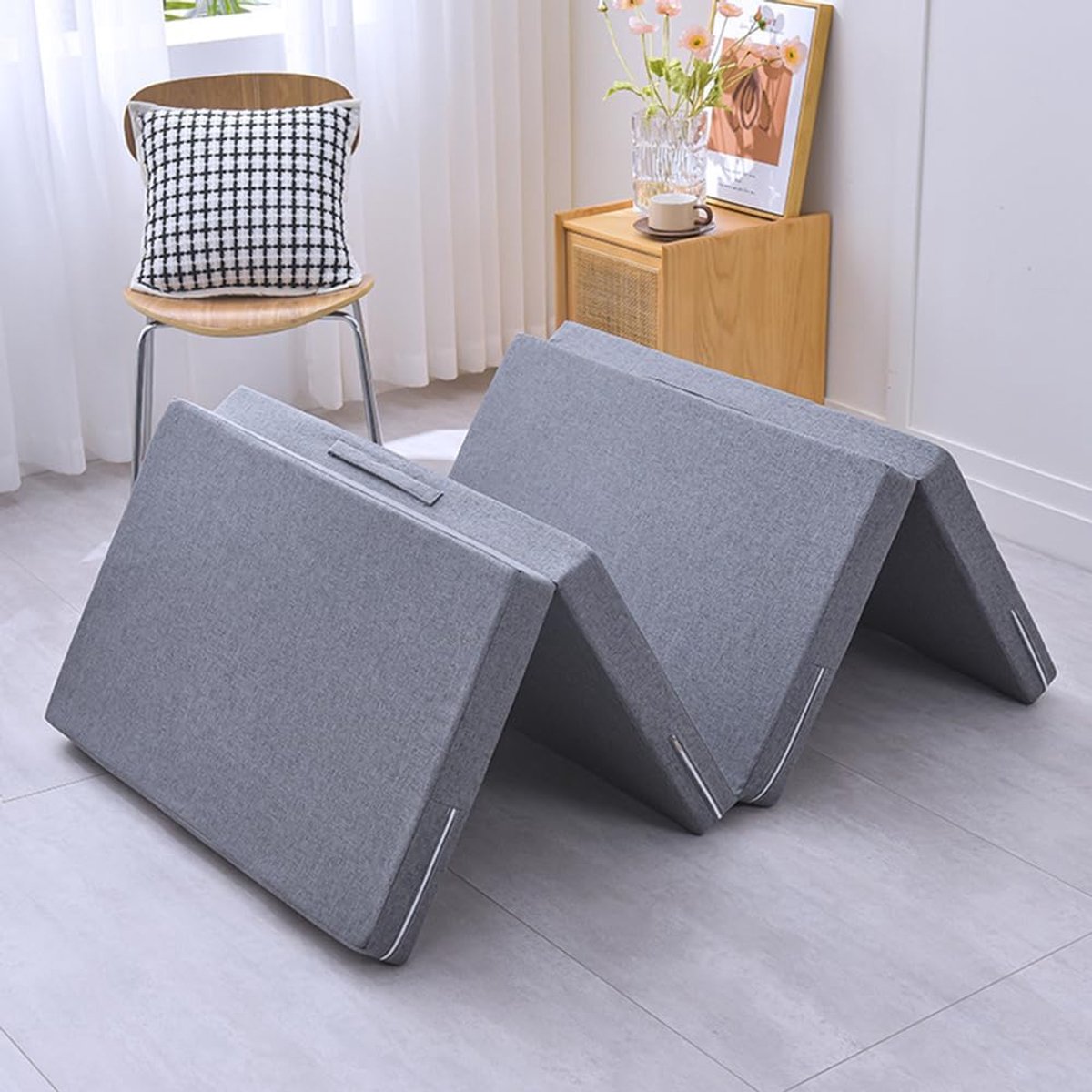 Vouwmatras - Gastenmatras Campingmatras - Logeren en Reizen - Afneembare hoes - 60 x 200 cm - Grijs