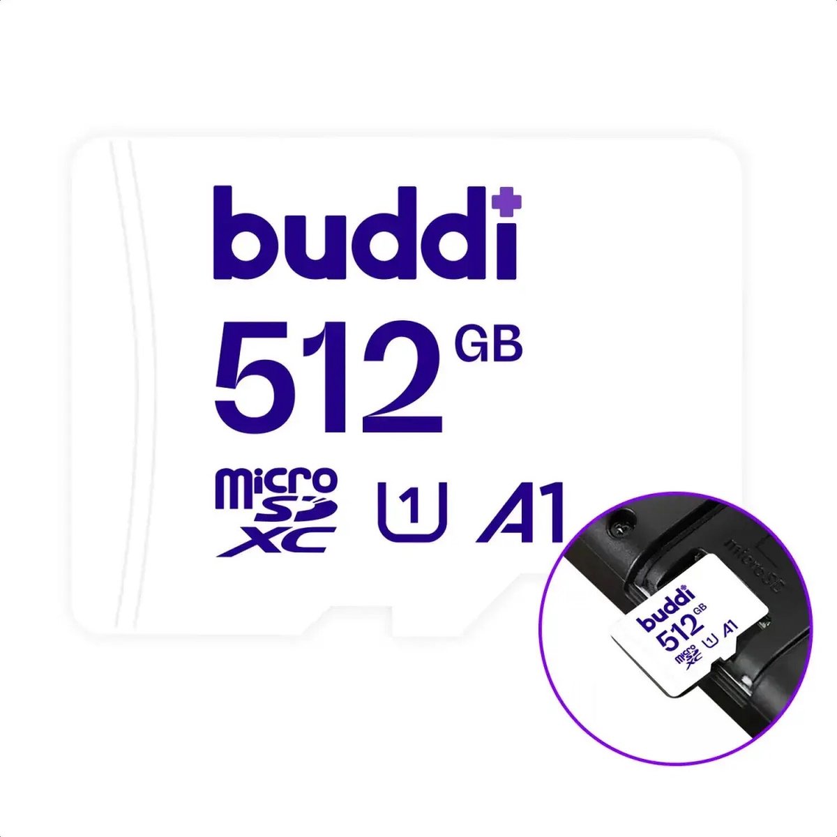 Buddi MicroSDXC Geheugenkaart | Compatibel met Nintendo Switch | 160MB/'s leessnelheid | 120MB/'s schrijfsnelheid | 512GB | Wit